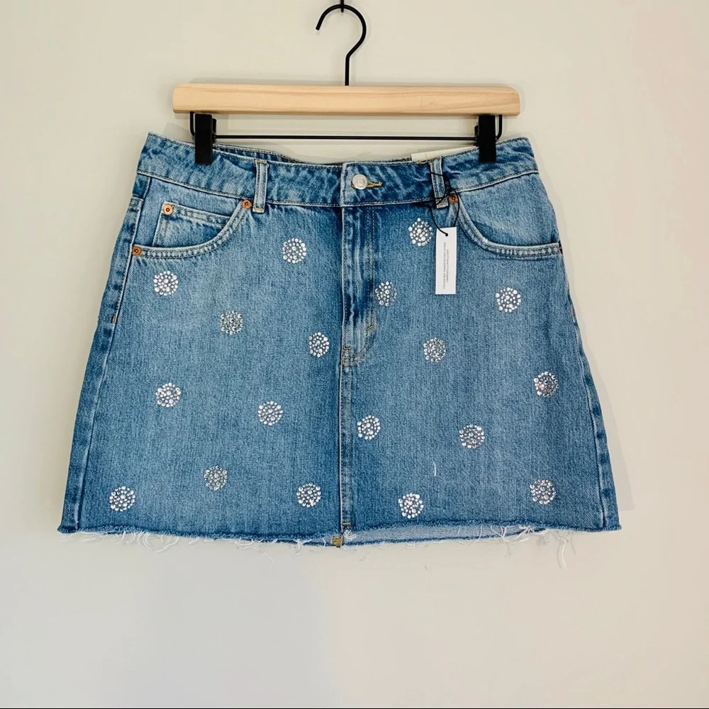 NWT TOPSHOP Denim Stud Skirt - Picture 2 of 8